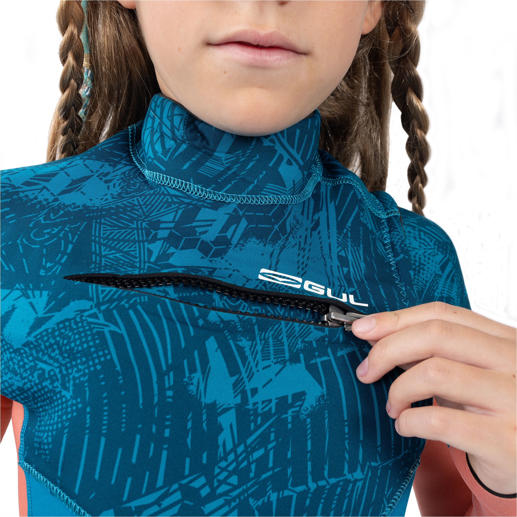 2025 Gul Junior Response Echo 3/2mm Chest Zip Wetsuit RE1329/C2 - Teal / Coral